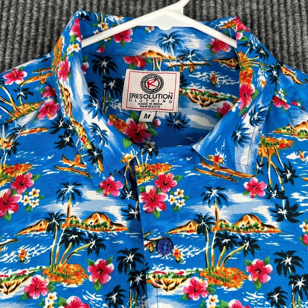 One Resolution Clothing Shirt Mens Medium Blue Short Sleeve Hawaiian Button Up